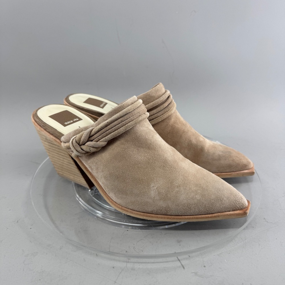 Dolce Vita Womens Suede Pointed Toe Mules Knotted Block Heel Tan Size 10